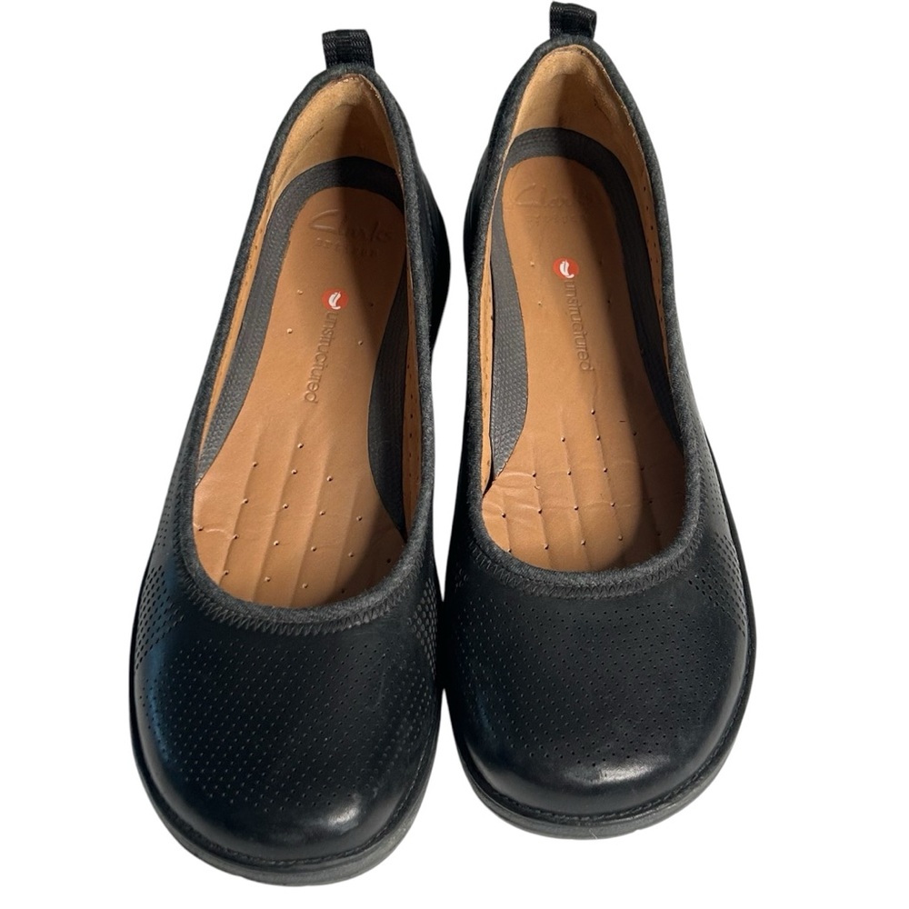 Clarks Artisan Loafers Mary Jane Pebbled Leather Black Cushioned 7.5.